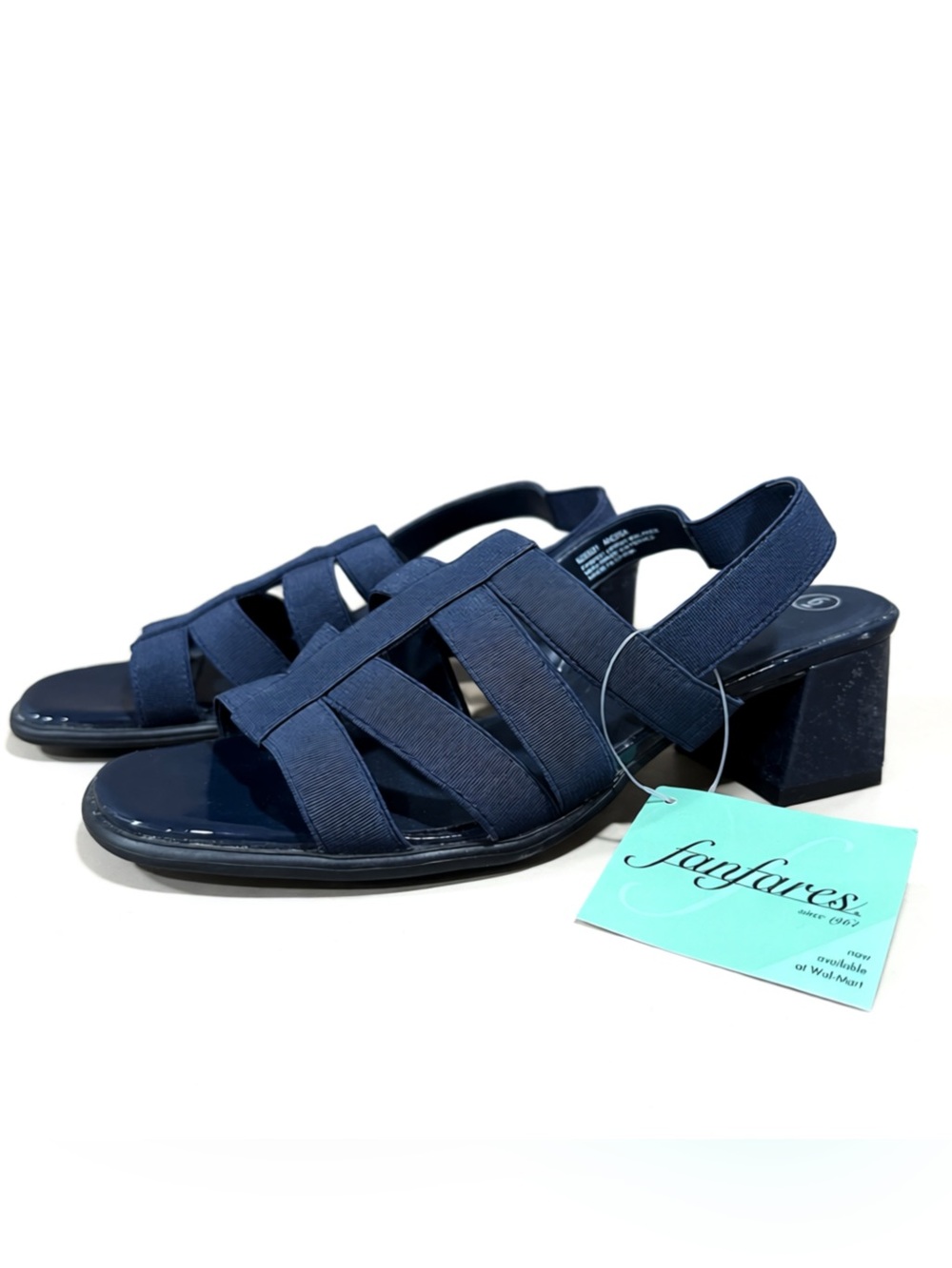 Vintages 90’s Navy Blue Fanfares Strappy Sandals w/ Heal Sz 6 Office Workplace